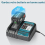 Waitley DC18RC Chargeur pour Makita 14.4V ~ 18V Batterie BL1860B BL1860 BL1850B BL1850 BL1840B BL1840 BL1415 BL1430