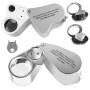 Lot de 2 loupes de bijouterie 30 x 40 x 60 x avec lumière noire LED et UV - Loupe de poche avec lumière pour pierres précieuses,