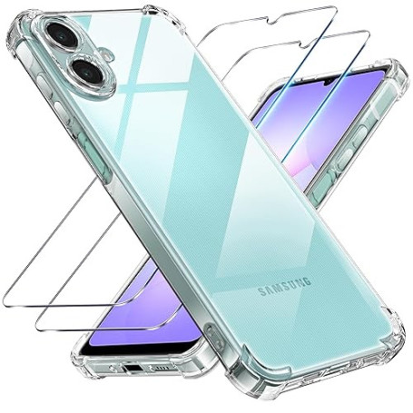 Tentoki 3 en 1 Coque et Verre Trempé pour Samsung Galaxy A07, [Coussin d'air Intégré] Anti-Jaunissement Souple TPU Bumper Coque