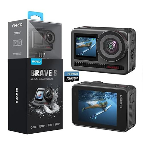 AKASO Brave 8 Caméra Sport 4K 60FPS Etanche 60M Caméra d'action 48MP WiFi sous Marine Action Cam avec stabilisation SuperSmooth