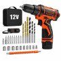 Perceuse Visseuse Sans Fil, 12V Perceuse-visseuse, Perceuse Sans Fil à 2 Vitesses, 25+1 Réglages de Couple, Couple de 25 Nm, Bat