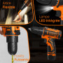 Perceuse Visseuse Sans Fil, 12V Perceuse-visseuse, Perceuse Sans Fil à 2 Vitesses, 25+1 Réglages de Couple, Couple de 25 Nm, Bat