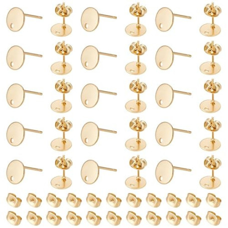 UNICRAFTALE 100 pièces 8mm 304 boucles D'Oreilles en Acier Inoxydable Résultats Plat Rond Oreille Goujon Doré Composants pour Fe
