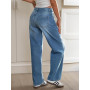 Fisoew Jean baggy pour femme, jambe large, taille moyenne, coupe droite, coupe ample