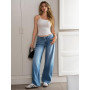 Fisoew Jean baggy pour femme, jambe large, taille moyenne, coupe droite, coupe ample