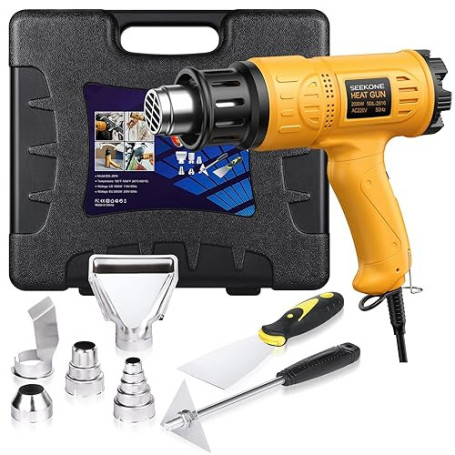 Décapeur Thermique Kit, SEEKONE Pistolet à Air Chaud 2000W avec Mallette à Outils, Réglable Température 50-600°C 190-500L/min, a