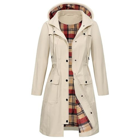 Tuopuda Parka Imperméable Femme Longue Coupe Vent avec Capuche Veste de Pluie Printemps Automne Manteau mi Saison Vêtements d'Ex