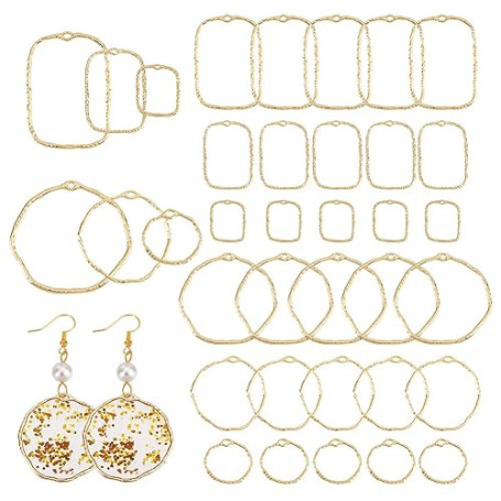 CHGCRAFT 48Pcs 2 Style Alliage Dos Ouvert Lunette Pendentifs Boucle d'Oreille Creuse Cadre Charme Résine Epoxy Charme pour DIY R