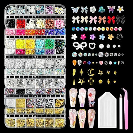 Wosyoodo Lot de 6 Boîtes de Breloques pour Ongles, Strass Ongle pour Nail Art, 3D Décoration d'ongles, Micro Caviar pour Ongles,