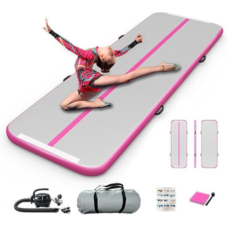 Tapis de gymnastique gonflable de 25,4 cm - Tapis d'entraînement épais de 10 pouces - Avec pompe électrique - Pour la gym, la ma