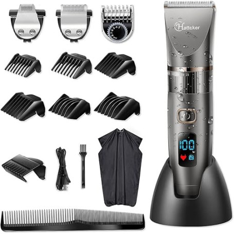 Hatteker Tondeuse Cheveux Professionnelle Sans Fil Barbe Hommes Rasoir Corps Tondeuse de Précision Imperméable 3 en 1
