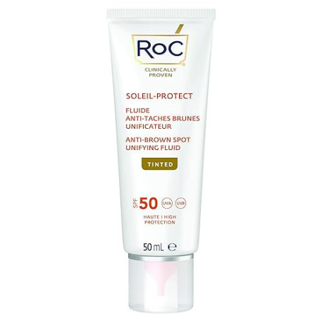 RoC - Soleil-Protect Fluide Anti-Taches Brunes Teinté Unificateur SPF 50 - Hydratant pour le Visage - Filtres Anti-UVA et Anti-U