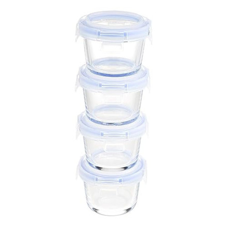 Amazon Basics ABL001 récipient en verre, 120 ml, transparent avec couvercles bleus, lot de 4
