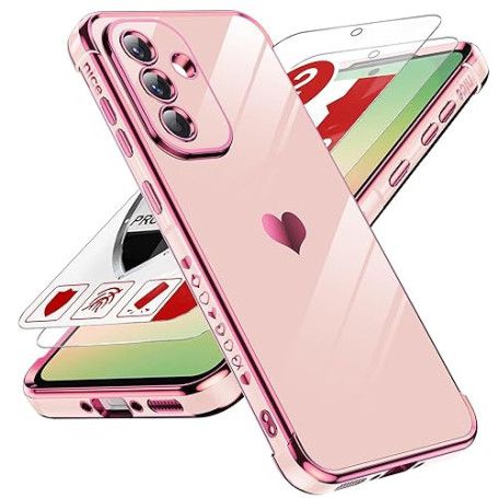 LeYi Coque pour Samsung Galaxy A56 5G avec 2 Verre Trempé Silicone Forme de Coeur d'amour, Housse Étui de Protection Antichoc An