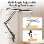 Lampe de Bureau LED à Double Tête, Lampe à Pince Pliable Respectueuse des Yeux, 3 Ttempératures de 10 Niveaux Couleur et Intensi