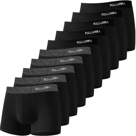 Fullluwaa - Lot de 10 Boxers Homme Coton, Confortable et Doux - Ajustés, Ceinture Élastique Ultra - Souple