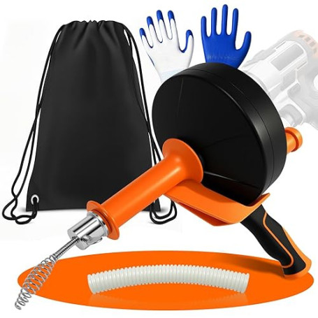 Furet Déboucheur Canalisation - 10M Furet Plomberie Flexible avec Gants, Sac de Rangement - Spirale de Nettoyage de Canalisation