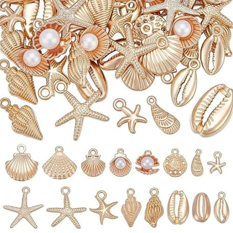 UNICRAFTALE Lot de 100 Pièces d'Emblemes Océan Assortis en Emblemes de Vie Marine Métalliques Poissons de Mer Coquillages Etoile