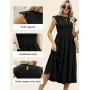 CMTOP Robe Ete Femme Robe Longue Chic et Elegant Manches à Volants Col Rond Robes au Genou Taille Élastique Décontractée Robe de
