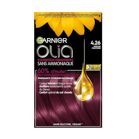 Garnier Coloration Permanente - Sans Ammoniaque - Aux Huiles Naturelles de Fleurs - Violine Profond (4.26) - Olia Vivids