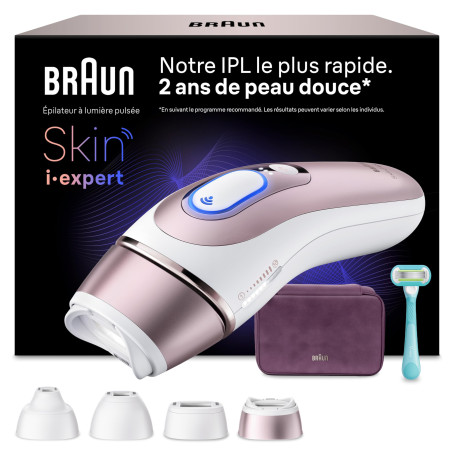 Braun Epilateur Lumiere Pulsee Intelligent Skin i·expert PL7431, Blanc et Bronze – Alternative au Laser à Domicile, Filaire, ave