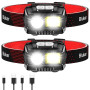 Blukar Lampe Frontale Rechargeable, [Lot de 2] 2000LM Super Lumineux IPX5 Étanche Léger Torche Frontale LED Puissante avec Voyan