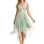 Ever-Pretty Robe de Cocktail Asymétrique au Genou Femme Double Col-V sans Manche en Dentelle Mousseline de Soie 0207