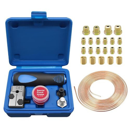 Outils D'évasement de Tuyaux de Freins, Ø4,75 mm Kit Réparation Tuyau de Frein, 7,62m Ø4,75mm Conduite de Frein avec 16 Connecte