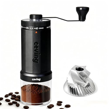 Ceving Premier Moulin à Café Manuel au Monde avec Grande Capacité de 60g et 40 Réglages Externes, Meule Acier Inox en Haute Préc