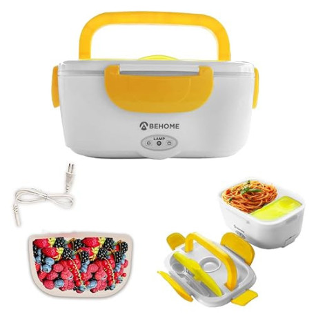 BEHOME Gamelle Chauffante Électrique Portable 40W 2 Récipients Amovibles 1,5 Litre, Lunch Box chauffante pour Camion, Bebé, Ecol