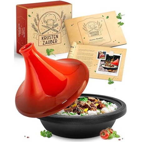 KRUSTENZAUBER Tajine pour 2 à 4 personnes – Tajine oriental en fonte de qualité supérieure de 27 cm – Convient pour induction et