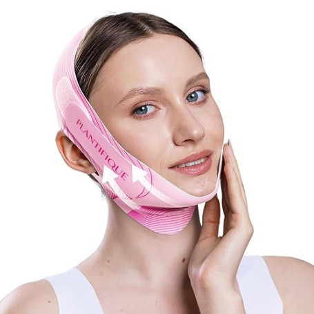 PLANTIFIQUE Masque Double Menton | Contour du Visage Femme et Homme | Bandeau Réutilisable aux Tissu Respirant Réglable | Ceintu