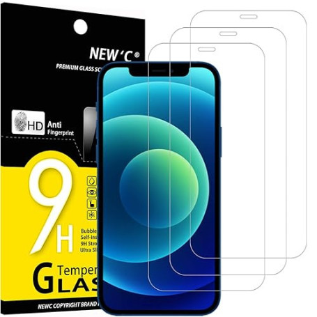 NEW'C Lot de 3, Verre Trempé pour iPhone 12 et iPhone 12 Pro (6,1"), Film Protection écran -sans Bulles d'air -Ultra Résistant (