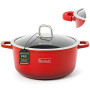 GOLDMANN en cocotte aluminium, 32 cm - 9.9 L, revêtement antiadhésif en céramique effet marbre, couvercle en verre, compatible i