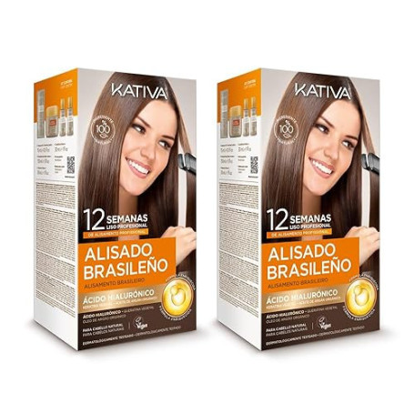 Kativa Lisseur brésilien Kativa (lot de 2) – Nouvelle formule à l’acide hyaluronique – Soin lissant professionnel à domicile – D