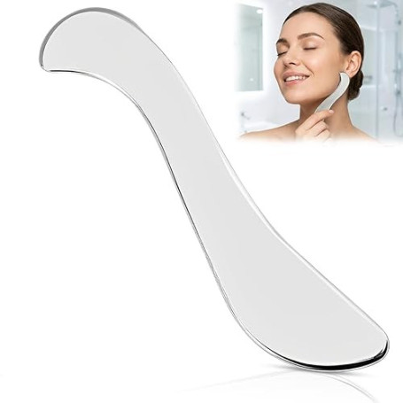 wilcractk Gua Sha en Acier Inoxydable Forme S Outil Massage Visage et Corps Effet Lifting et Relaxation Plaque Guasha Multifonct