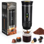 LAMA Mini Machine à café portable, électrique à capsules, compatible avec capsules et poudre, chauffage instantané pour camping,
