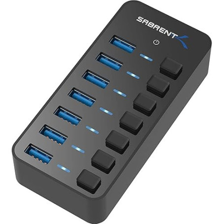 SABRENT Hub USB Alimenté, 5 Gbps Docking Station avec 7 Ports 5V/3A 36W Adaptateur Alimentation, Port USB Multiple pour PC des c