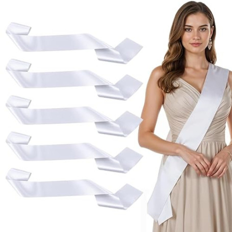 UIEXEA Lot de 5 Echarpe Miss Personnalisable, Echarpe Anniversaire, Écharpes Vierges en Satin pour Fête de Mariage, Bachelor, Re
