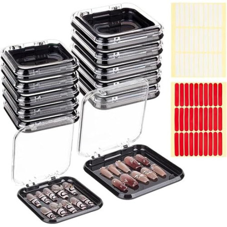 BENECREAT 20 boîte de Rangement Ongles à Pression 2 tailles Boîte D'Emballage Transparente et Noire pour Présentoir D'Ongles Art