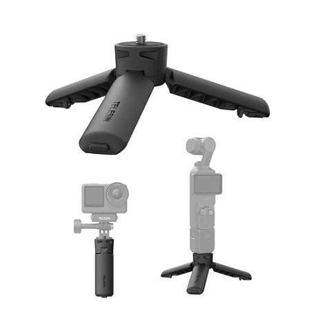 TELESIN Mini Trépied pour DJI Osmo Pocket 4/3, Ouverture Rapide en Un Clic, Vis 1/4" Trépied de Bureau & Poignée 2-en-1, pour Po