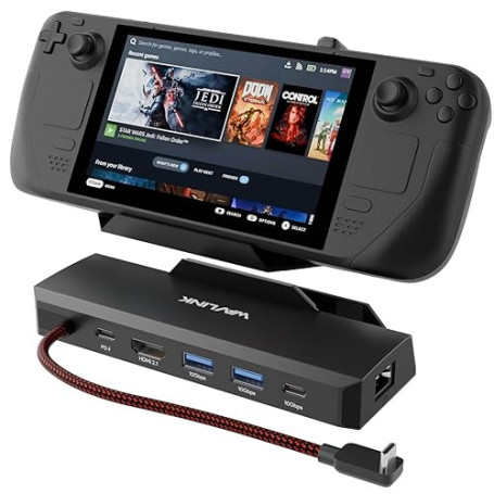 WAVLINK Steam Deck Dock, Station d'accueil 6-in-1 pour Steam Deck/ROG Ally avec HDMI 2.1 4K@144Hz, 100W PD in, 3X 10G USB 3.2, G