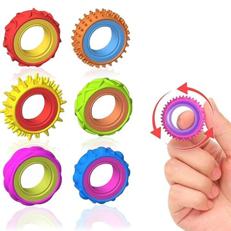 6 Pack Multicolore Bagues Sensoriels Anti-Stress - Jouets Apaisants Texturés pour Enfants Adultes avec TDAH Autisme Concentratio