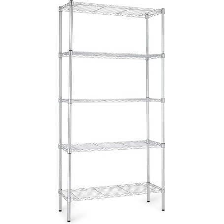 Amazon Basics Étagère à 5 tablettes étroites réglables en hauteur avec pieds de nivellement, charge max. 453 kg, Chromé, 36 x 91