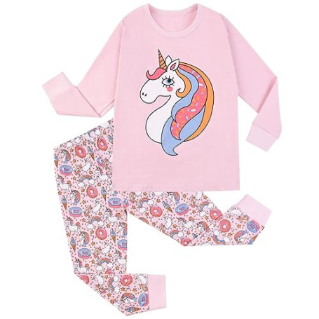 HOTUT Filles Pyjamas, Ensembles de Pyjama Enfants Manches Longues Coton vêtements de Nuit avec des Motifs Exquis pour Enfants 5-