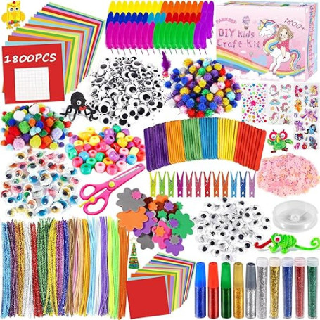 FAMKEEP Kit Bricolage Enfant 1800 Activites Manuelles pour Enfants, Bricolage Enfant Pipe Cleaners Crafts Set, Fournitures Éduca