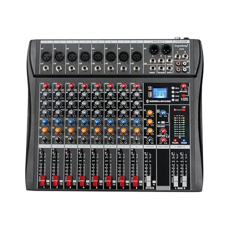 Depusheng DX8 Table de mixage professionnelle Console de carte son Interface 8 canaux Entrée MP3 Alimentation fantôme 48 V DJ St