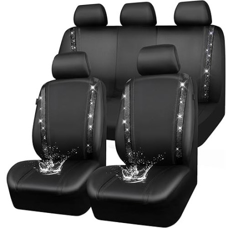 CAR PASS Housses siège Voiture en Cuir imperméable, Bling Diamant Brillant Cristal Scintillant, Universel pour 95% de Toutes Les