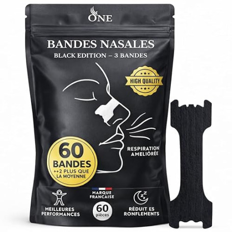 60 Bandelettes Nasales | Ecarteur Nasal | Dispositifs Anti Ronflement Puissant | 3 Bandes de Maintien Renforcé Noir| Patch Nez R