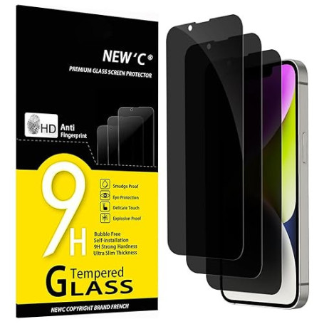 NEW'C Lot de 3, Verre Trempé Anti-Espion pour iPhone 16e, iPhone 14, iPhone 13, iPhone 13 Pro (6,1 Pouces), Angle de Confidentia
